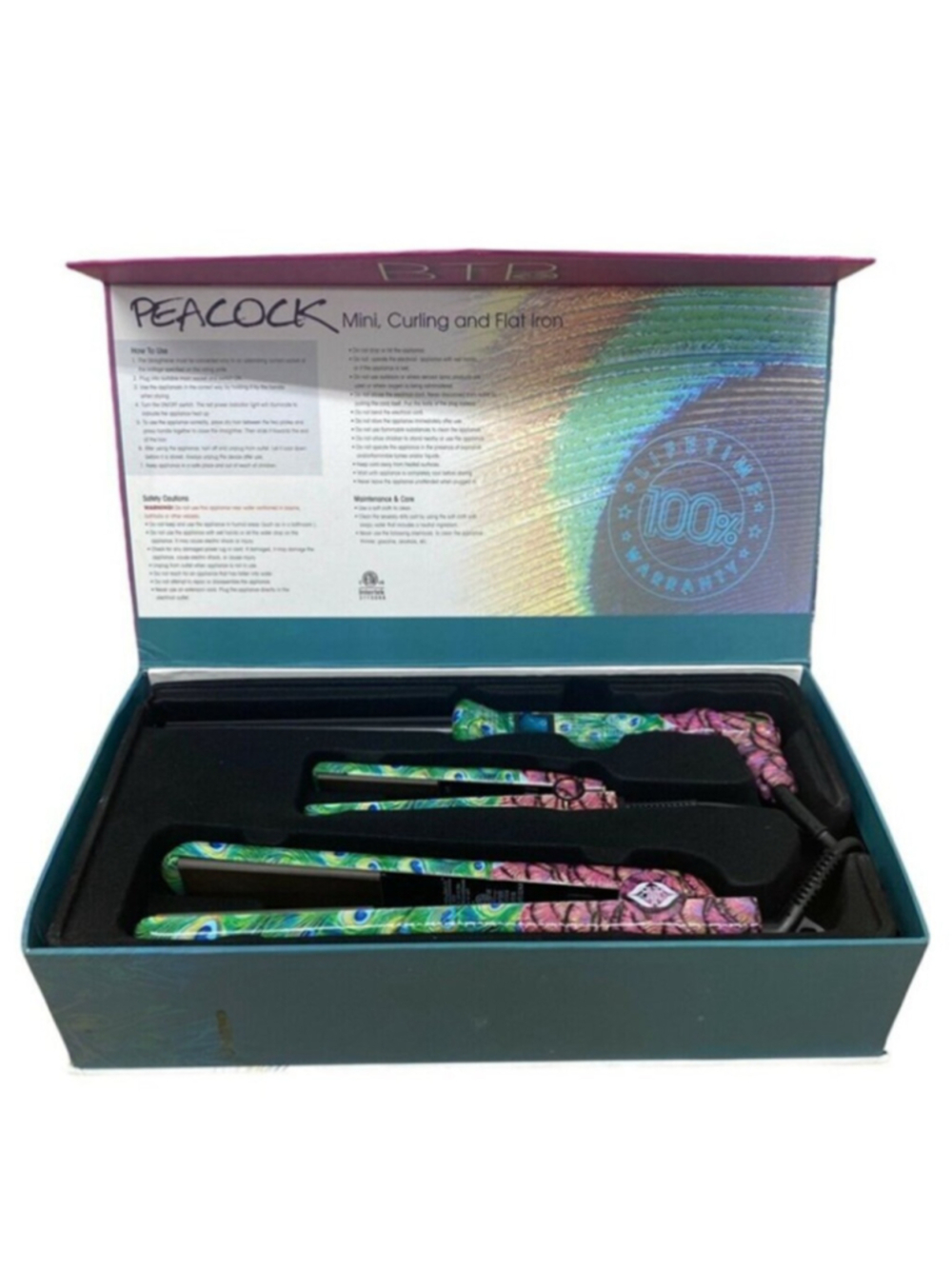 Beyond The Beauty Limited Edition Peacock Ceramic Curling and Flat Iron 3PC Set